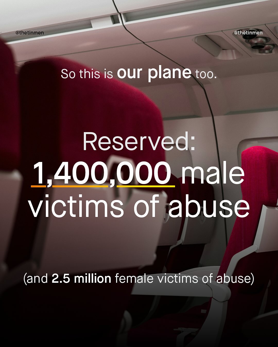 @thetinmen @thetinmen So this is our plane too. Reserved: 1,400,000 male victims of abuse (and 2.5 million female victims of abuse)