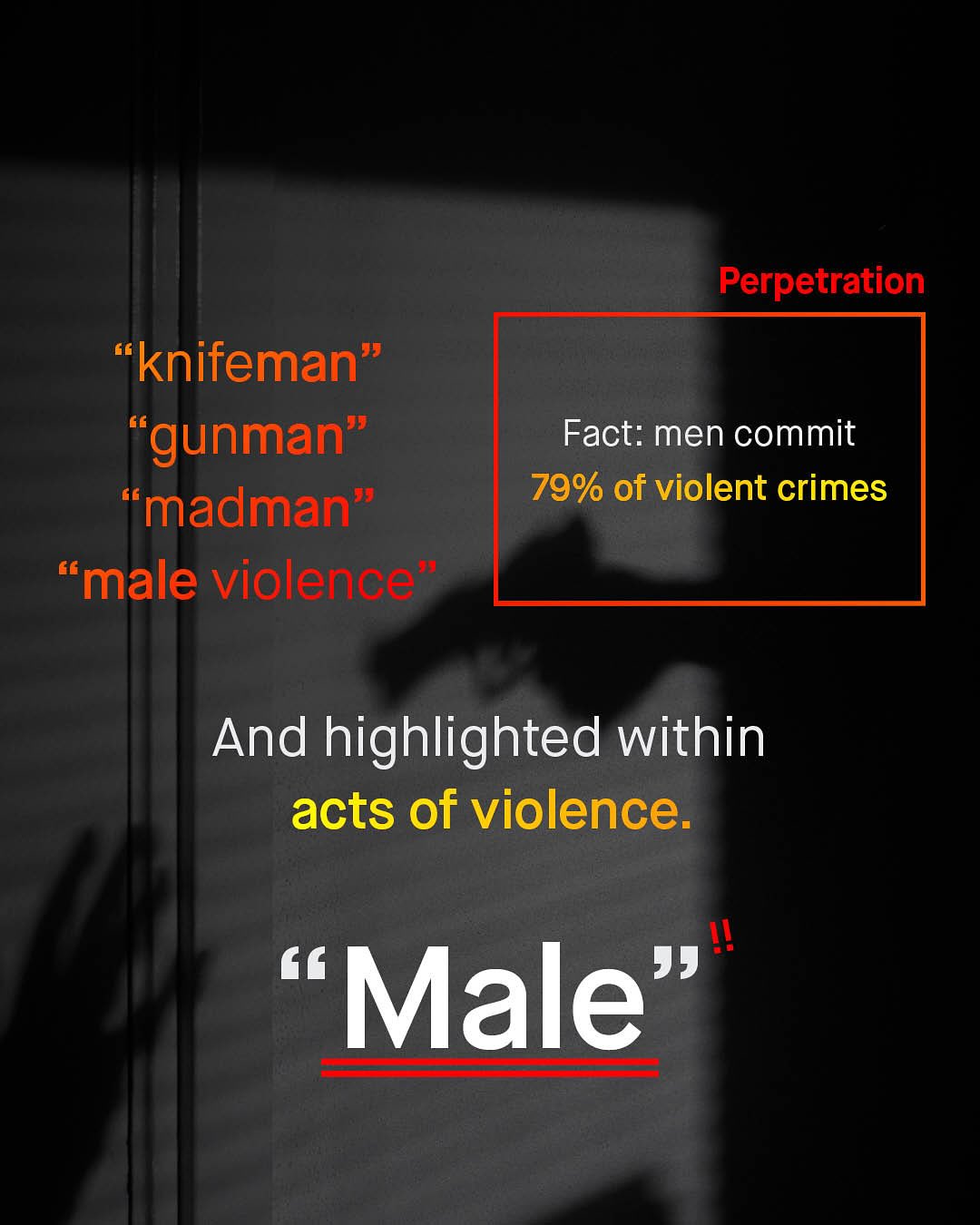 Perpetration knifeman" "gunman" madman" 66 [ male violence" Fact: men commit 79% of violent crimes And highlighted within acts of violence. Male 99