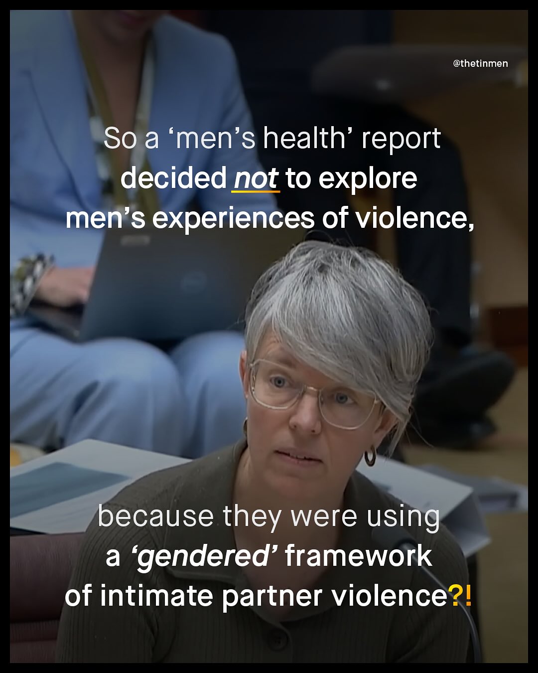 @thetinmen So a 'men's health' report decided not to explore men's experiences of violence, because they were using a 'gendered' framework of intimate partner violence?!