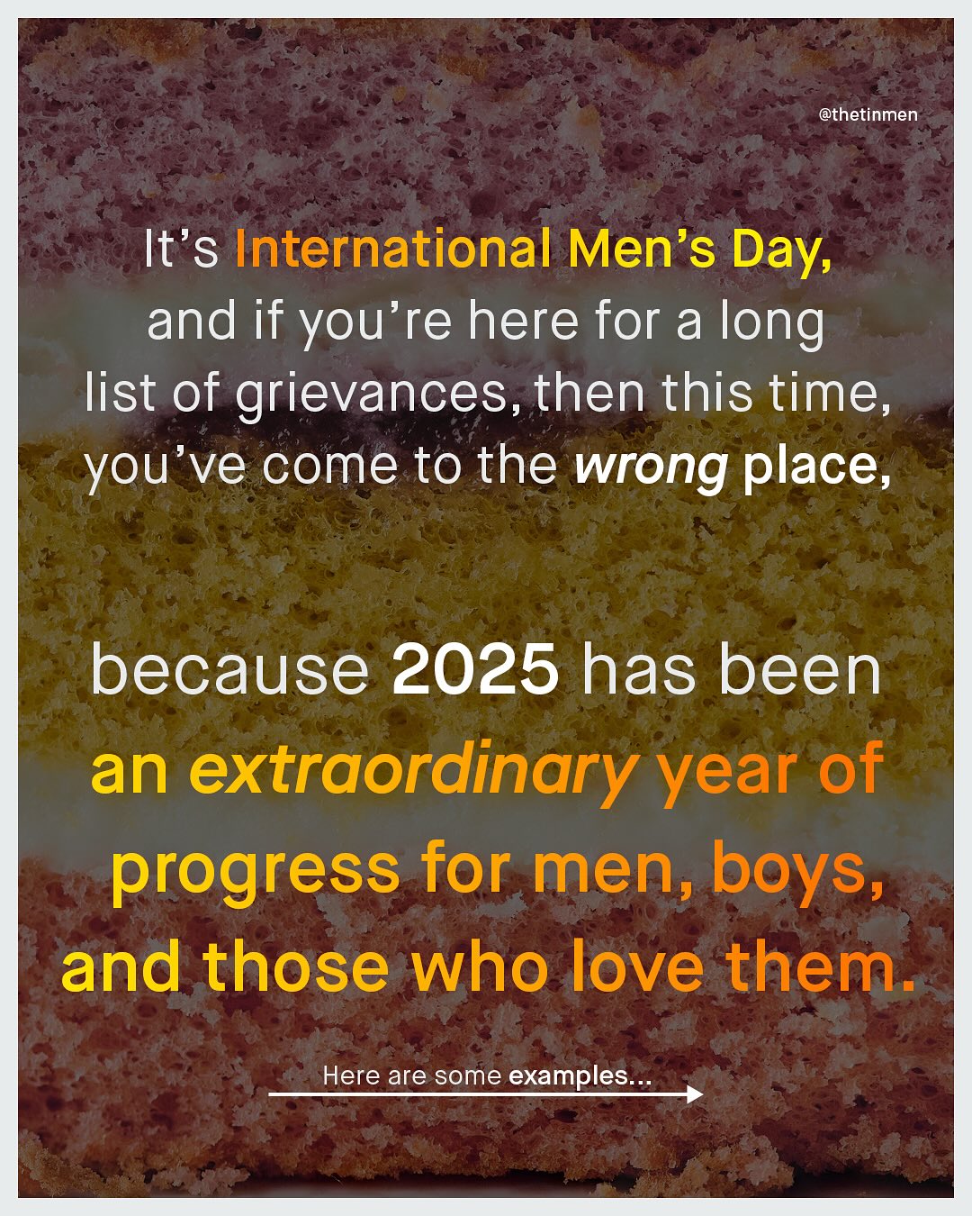 @thetinmen It's International Men's Day; and if you're here for a long list of grievances, then this time, you 've come to the wrong place, because 2025 has been an extraordinary year of progress for men, boys, and those who love them. Here are some examples: