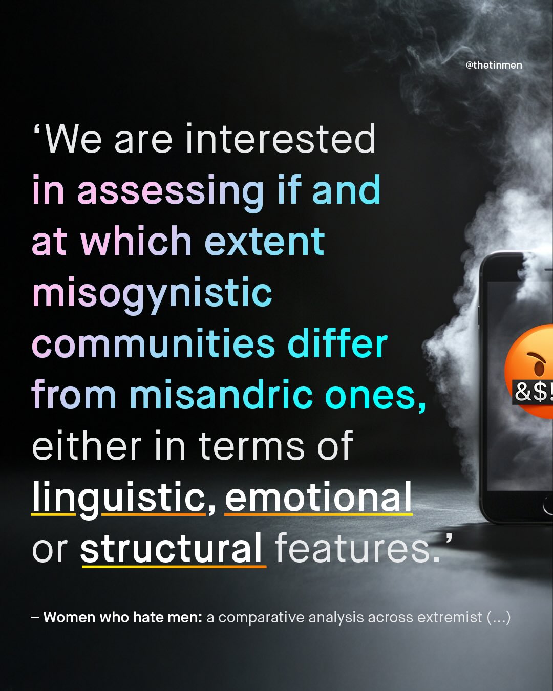 @thetinmen 'We are interested in assessing if and at which extent misogynistic communities differ from misandric ones, either in terms of linguistic, emotional or structural features: 8&$ Women who hate men: a comparative analysis across extremist (_ )