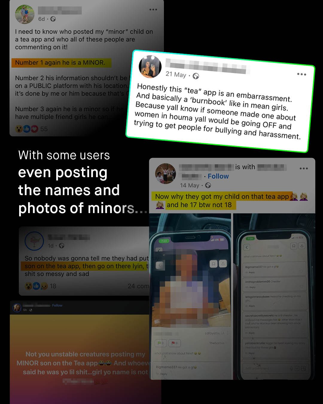6d Ineed to know who posted my "minor child on a tea app and who all of these people are commenting on itl Number 1 again he is a MINOR: Number 2 his information shouldn't be 21 May on a PUBLIC platform with his location Honestly it's done by me or him because thalis And this "tea" app is an basically "burabook akembareassment: Number 3 again heis a minor 5oTita Because yall know mean girls. women in if someone have multiple friend ginl me houma made one about trying to get allcwould be going OFF ar 55 people for bullying and harassment_ With some users is with even posting Follow the names and 14 May Now why they got my child on that tea app_ photos of minors and he 17 btw not 18 Anoi Vumit So nobody was gonna tell me they had put sonron the tea app; then go on there Iyin, shit so messy and sad alpmnamoddoi o0t imtfe plablartimDo Ehntu 18 4-con mtagetressybdbe pw4hwctwalycnn Folldiy Sh1'9 cret oerduysectati (t u Iatrall acee (afcsy-* ~Tncte Y""tXic gullv'ngit; [uniuWrhnimaAE 1 ".1" | " |I Not you unstable creatures posting my J"kaltio#ahuttlm? MINOR son on the Tea app And whoeve 31gmama337 Ke goi 0 qie said he was yo Iil shit__girl yo name is not ~nFpIy