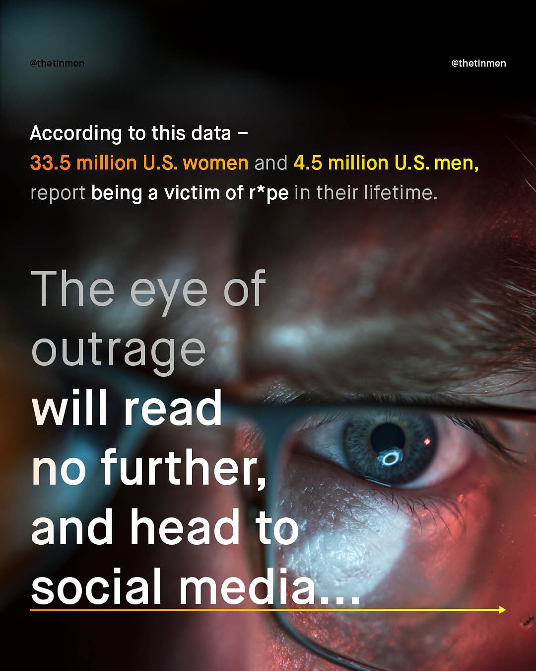 @thetinmen @thetinmen According to this data 33.5 million U.S: women and 4.5 million U.S: men; report being a victim of r*pe in their lifetime: The eye of outrage will read no further; and head to social media